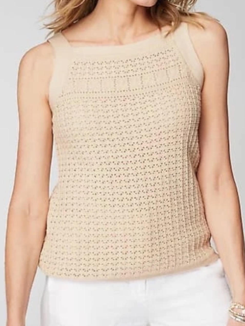 Nwt J. Jill Crochet Knit Tank Top Flax Beige Boho Coastal Grandma Summer Size Xl